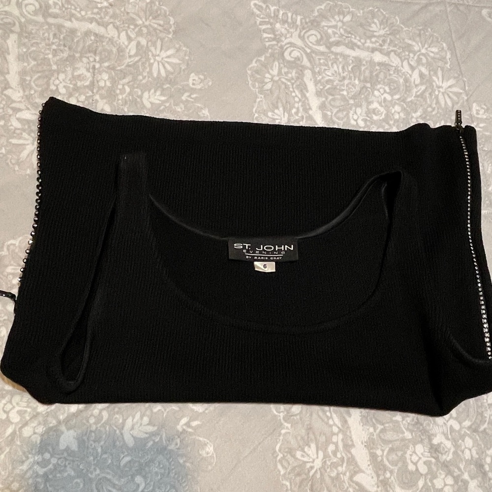 St JOHN Evening Top Black w/ Rhinestone Zippers - Picture 12 of 12